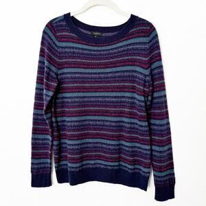 [Talbots] Purple Wool Blend Striped Nordic Fair Isle Sweater Sz Medium Petite MP